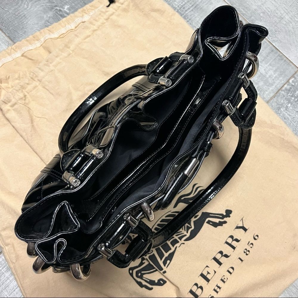 RARE Burberry Prorsum Black Patent Leather Quilted Beaton Check Hobo handbag - Picture 5 of 16